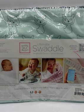 SwaddleDesigns Ultimate Swaddle Blanket Gray Fox Sea Crystal 42x42 NIP USA